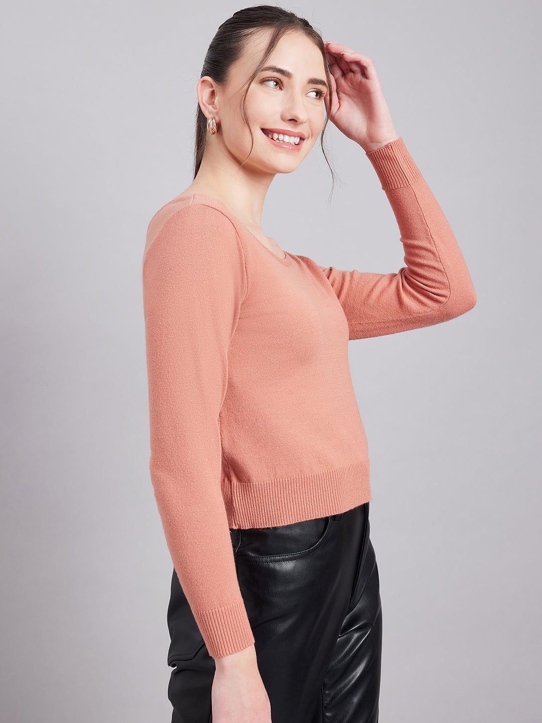 Wool Blend Full Sleeve Designer Coral Blouse