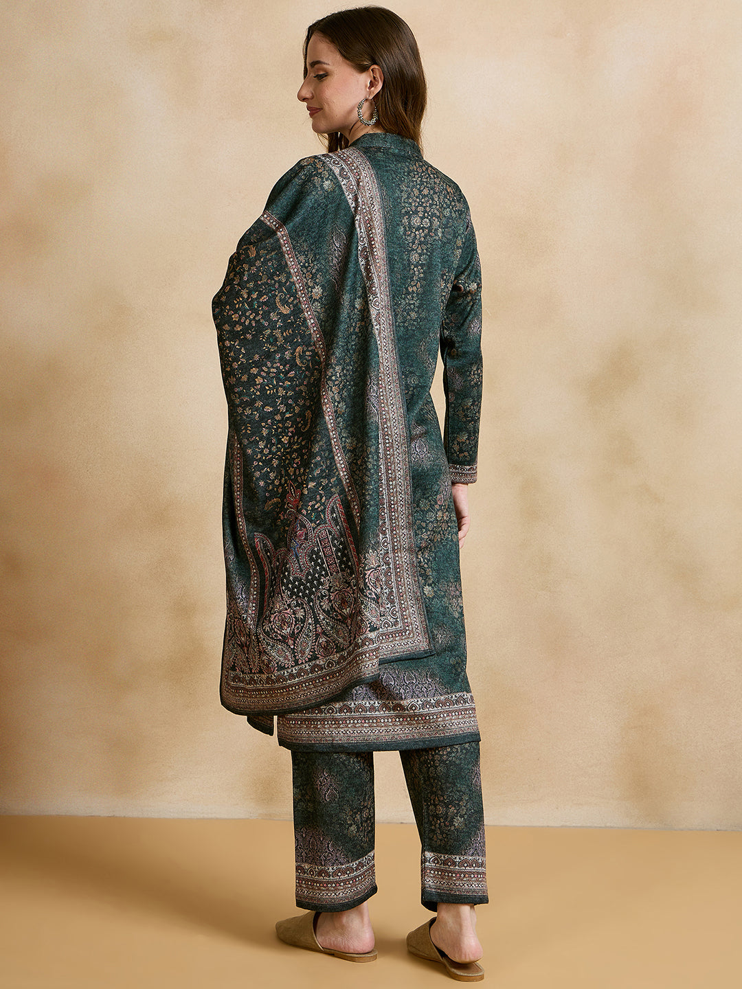 Clapton Printed Work Straight Kurta Pant With Dupatta Set Green
