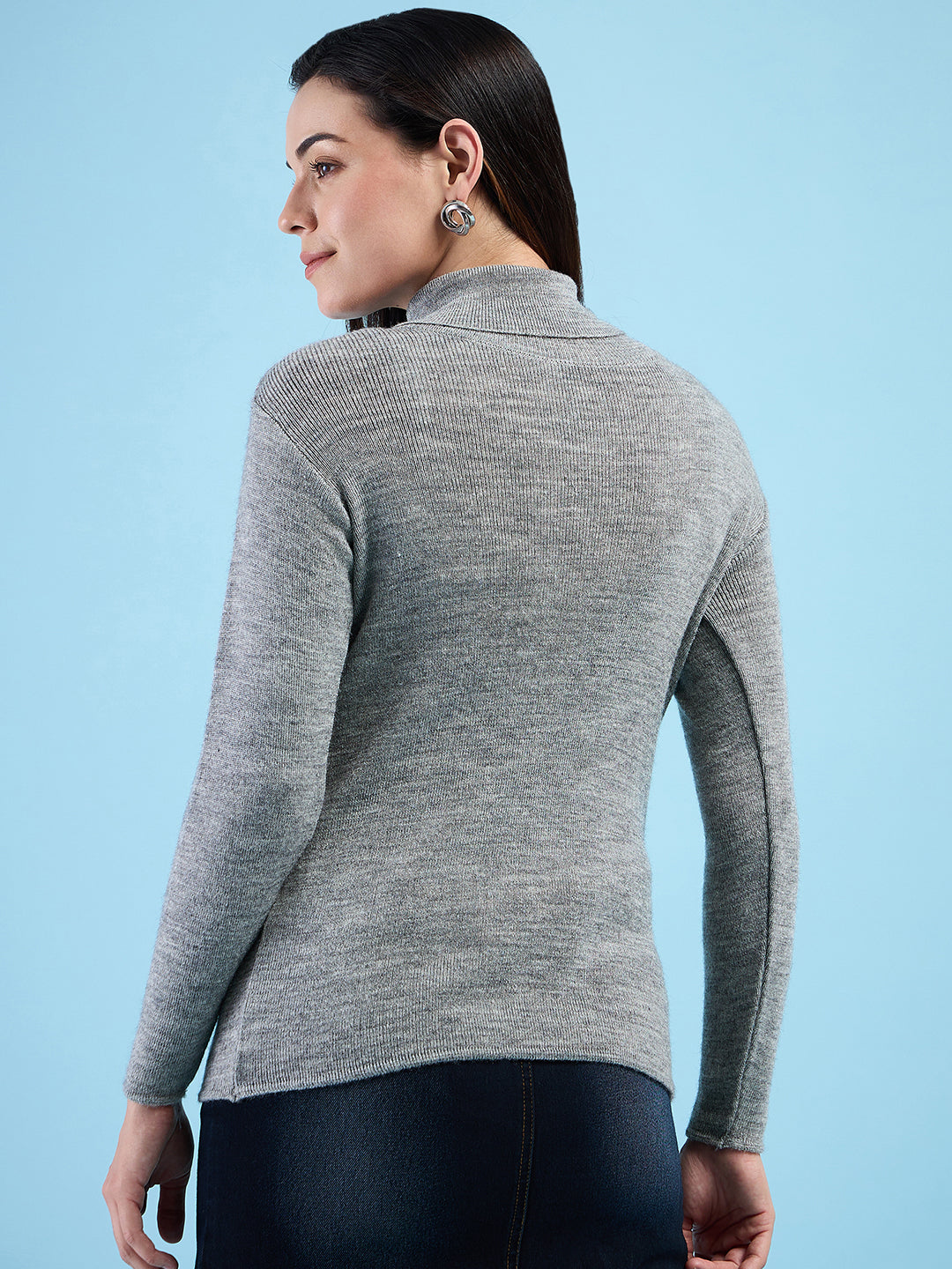 Clapton turtleneck High Neck Top knitted Winter Sweater for Women Pure Wool Full Sleeve Grey
