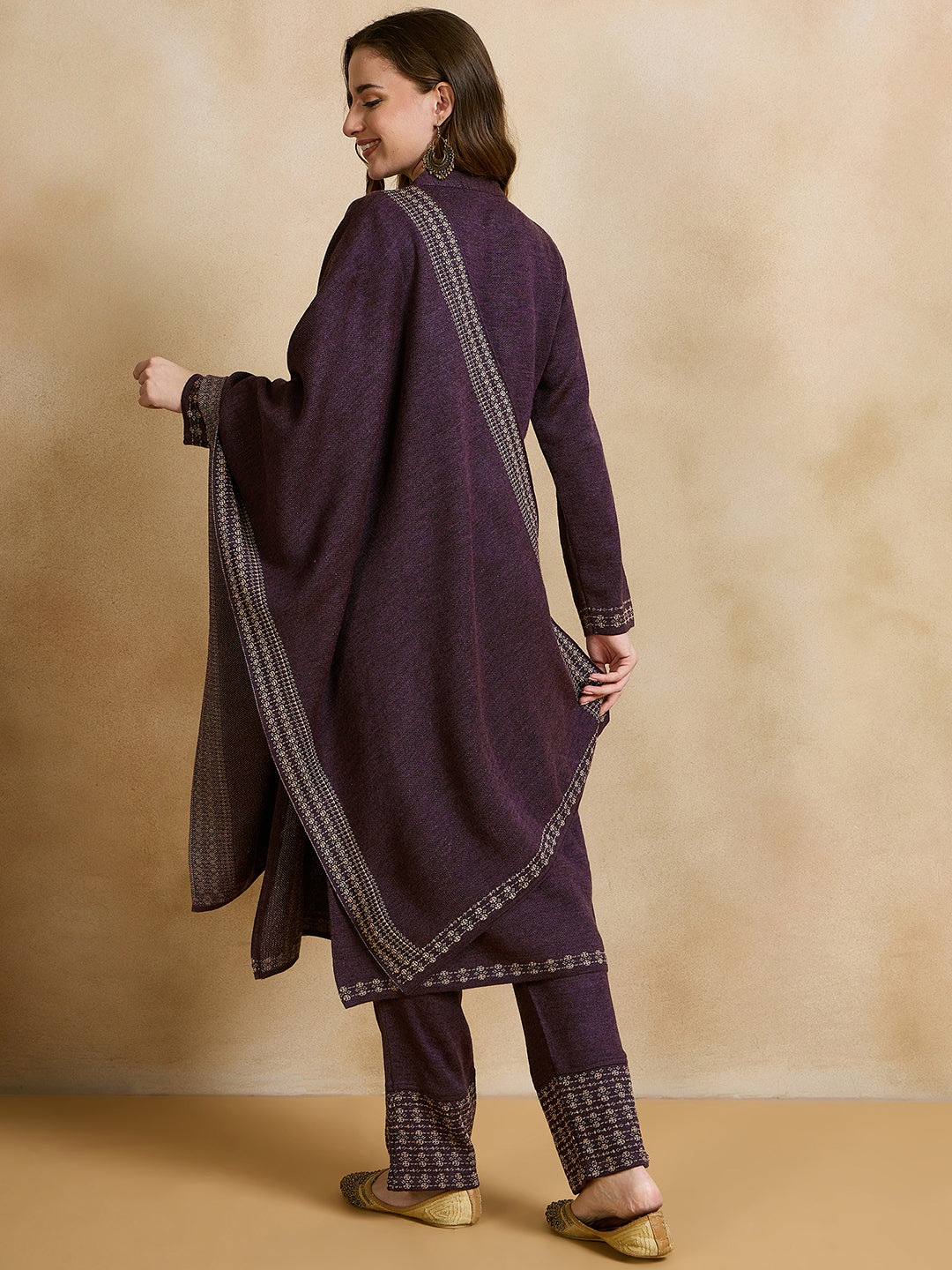 Clapton Embroidered Straight Kurta Pant With Dupatta Set Purple
