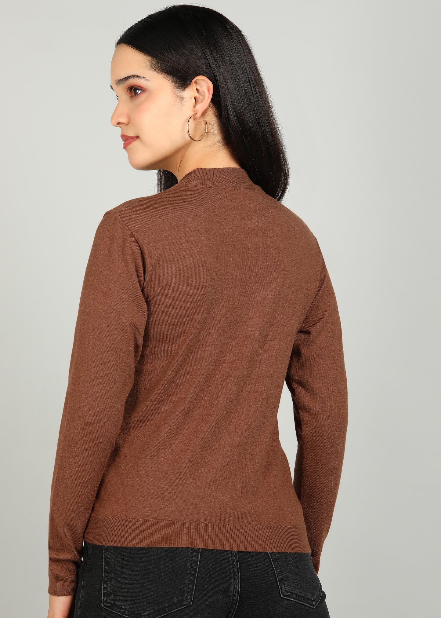 Women Solid Color Round Neck Viscose T-Shirt Brown