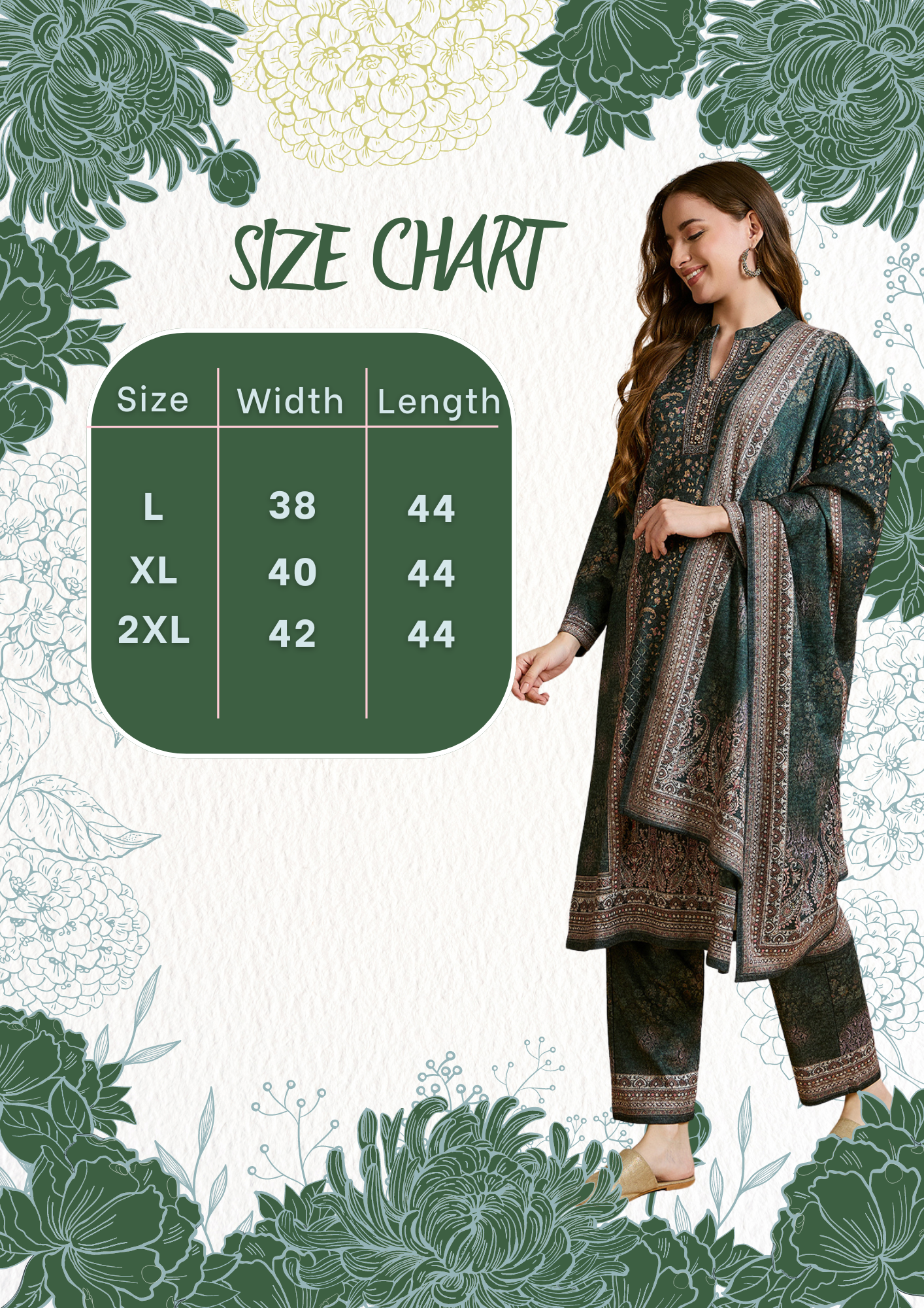 Clapton Printed Work Straight Kurta Pant With Dupatta Set Green