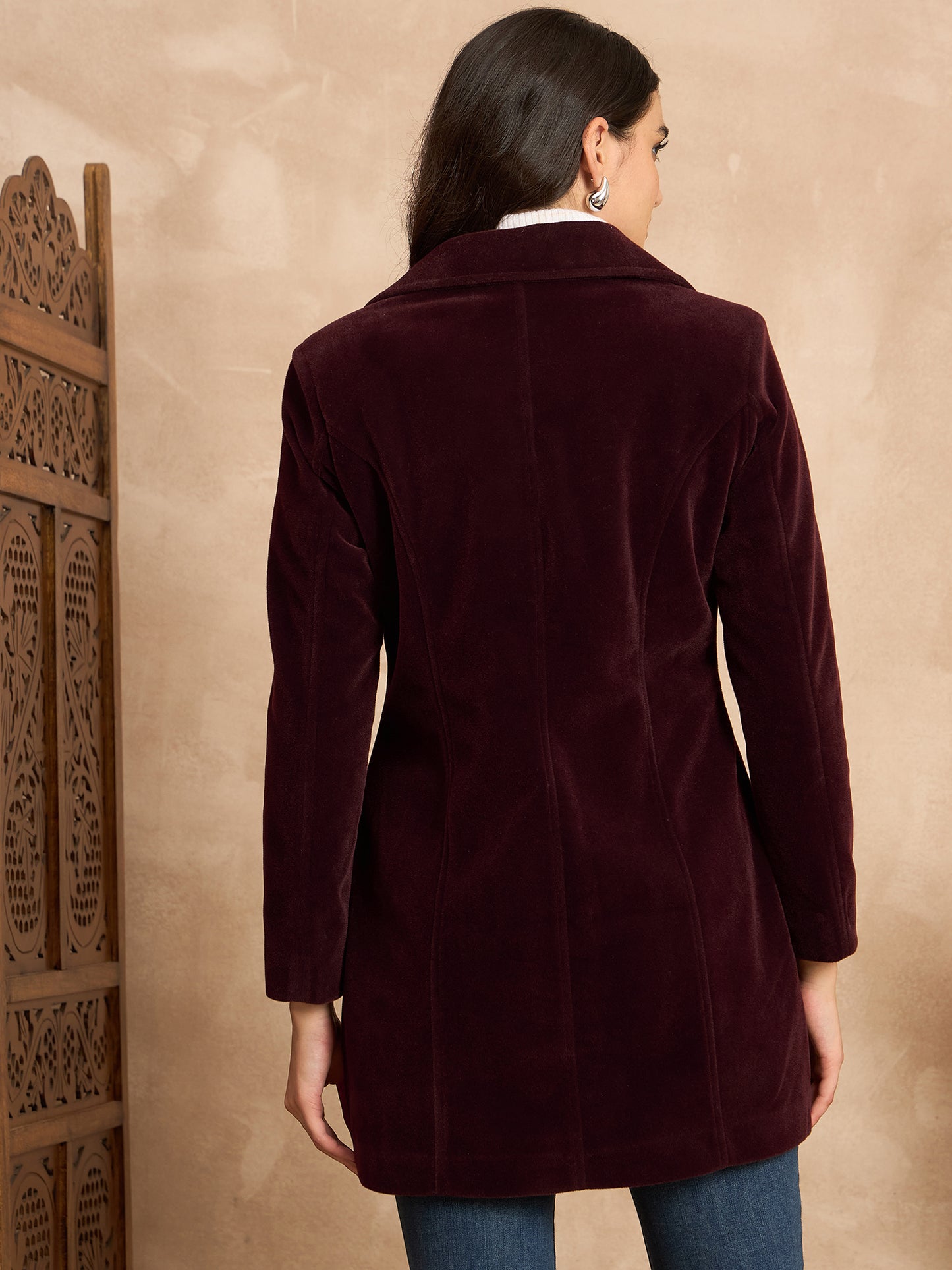 Clapton Women’S Wool Blend Long Winter Coat Maroon– Classic Button Closure & Lapel Collar