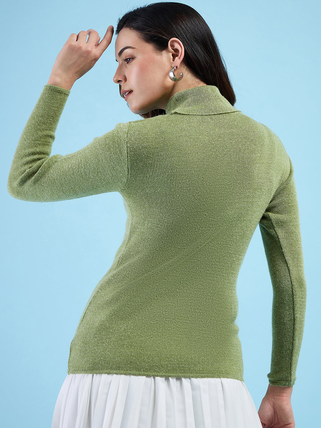 Clapton turtleneck High Neck Top knitted Winter Sweater for Women Pure Wool Full Sleeve Parrot Green