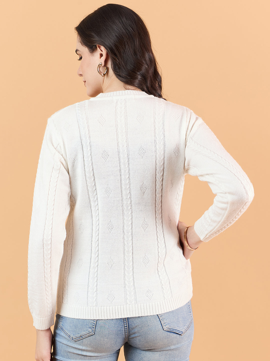 Clapton Floral Embroidered Full Sleeve Cardigan Sweaters for Women Girls White