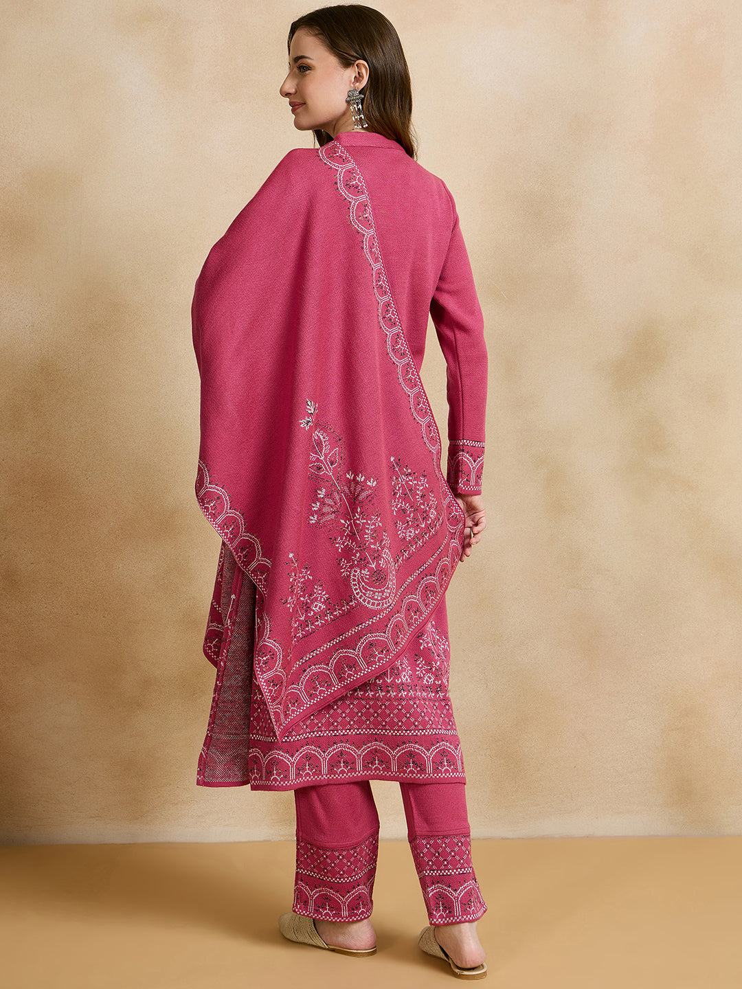 Clapton Embroidered Straight Kurta Pant With Dupatta Set Pink