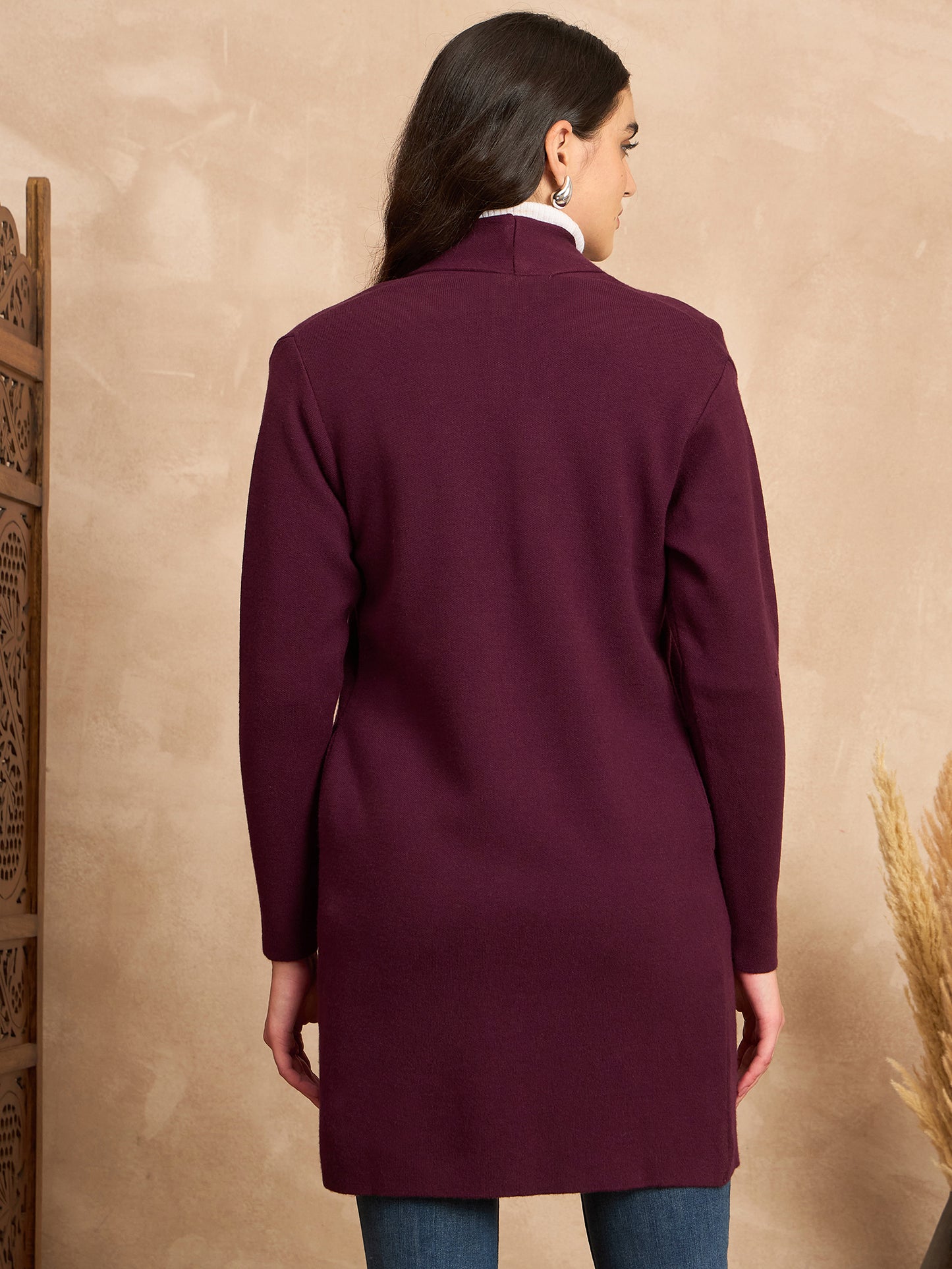 Women Knitted Long Shrug Purple