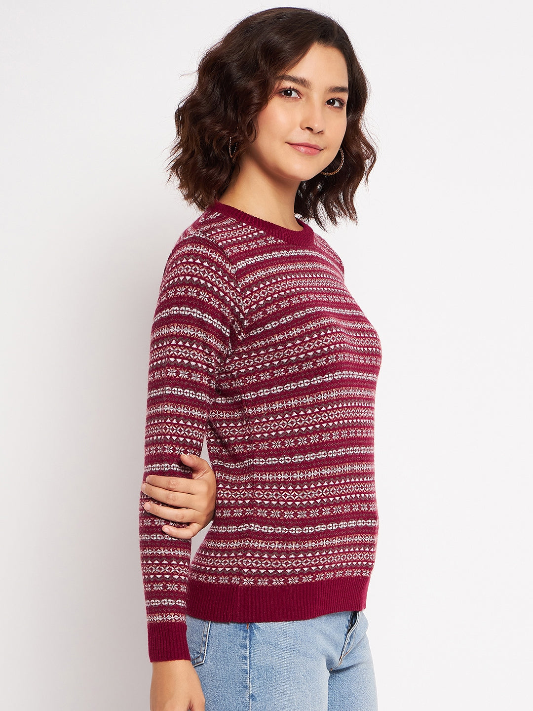 Wool Blend Round Neck Maroon Top