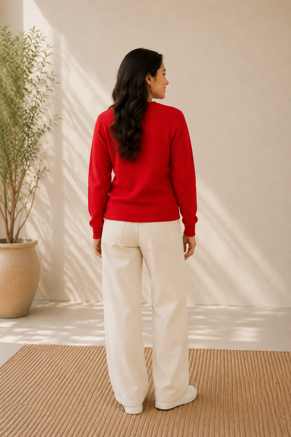 Women'S Floral Embroidered Knit Cardigan, Round Neck, Button-Front, Long Sleeve Sweater Orange