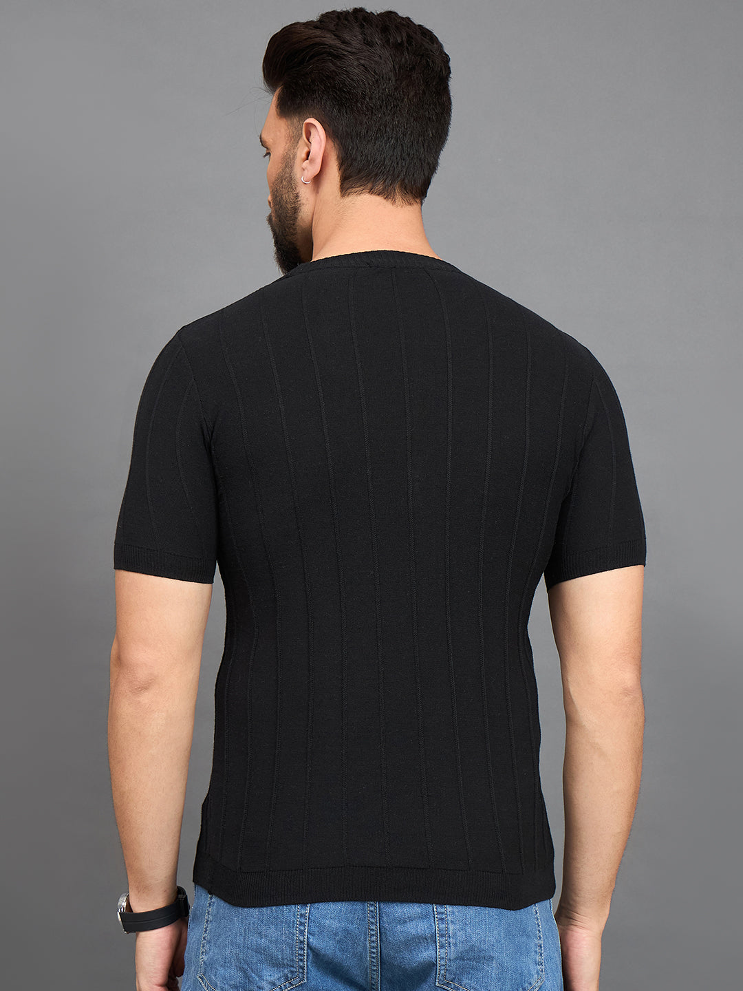 CLAPTON Men Knitted Round Neck T-shirt Black