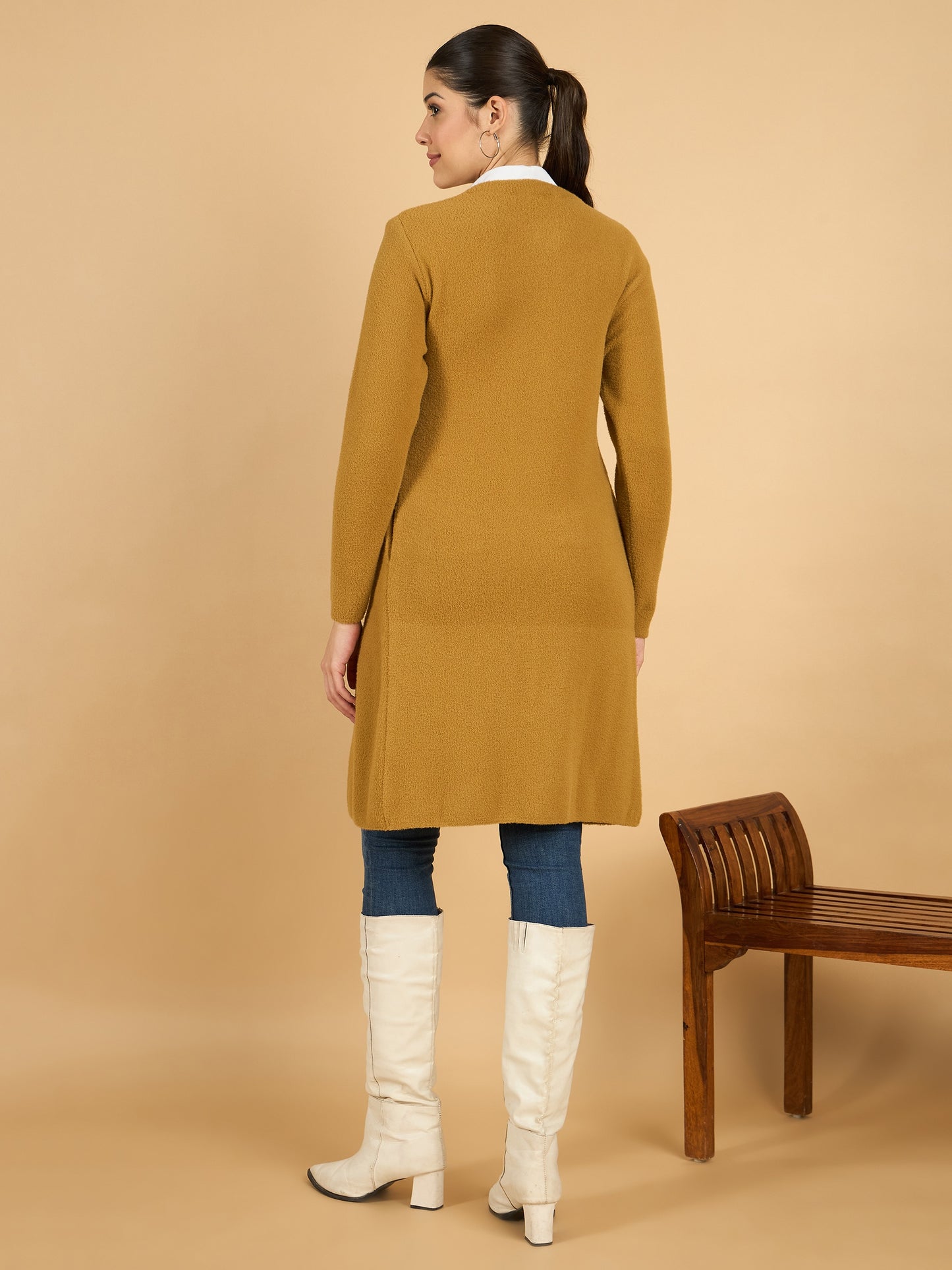 Golden long woolen Cardigan