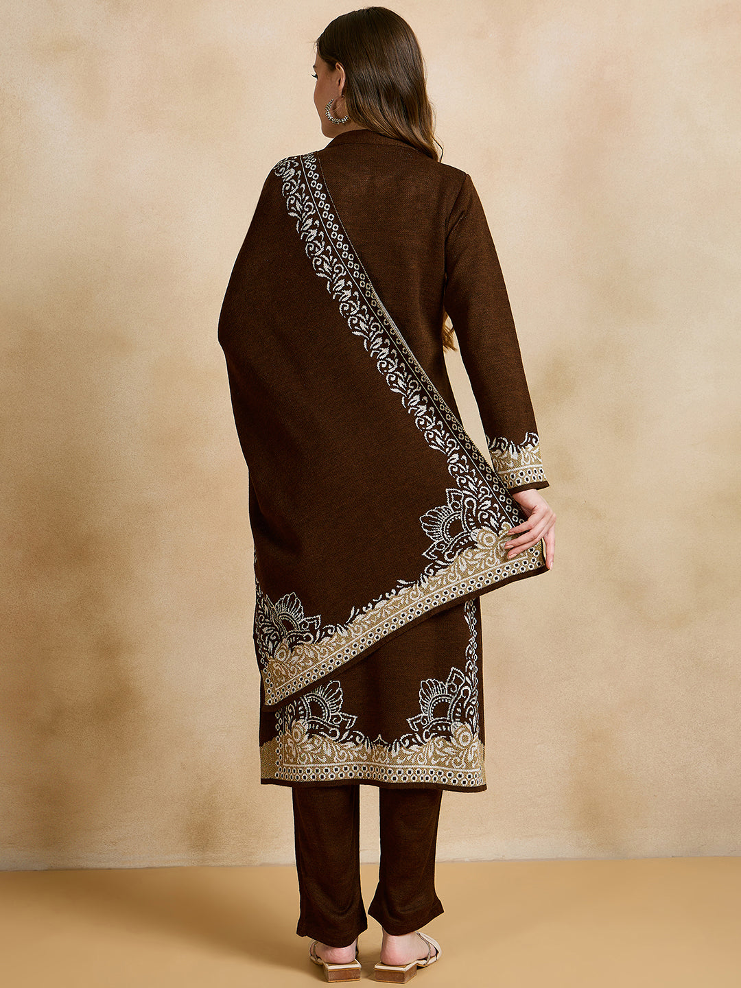 Clapton Embroidered Straight Kurta Pant With Dupatta Set Brown