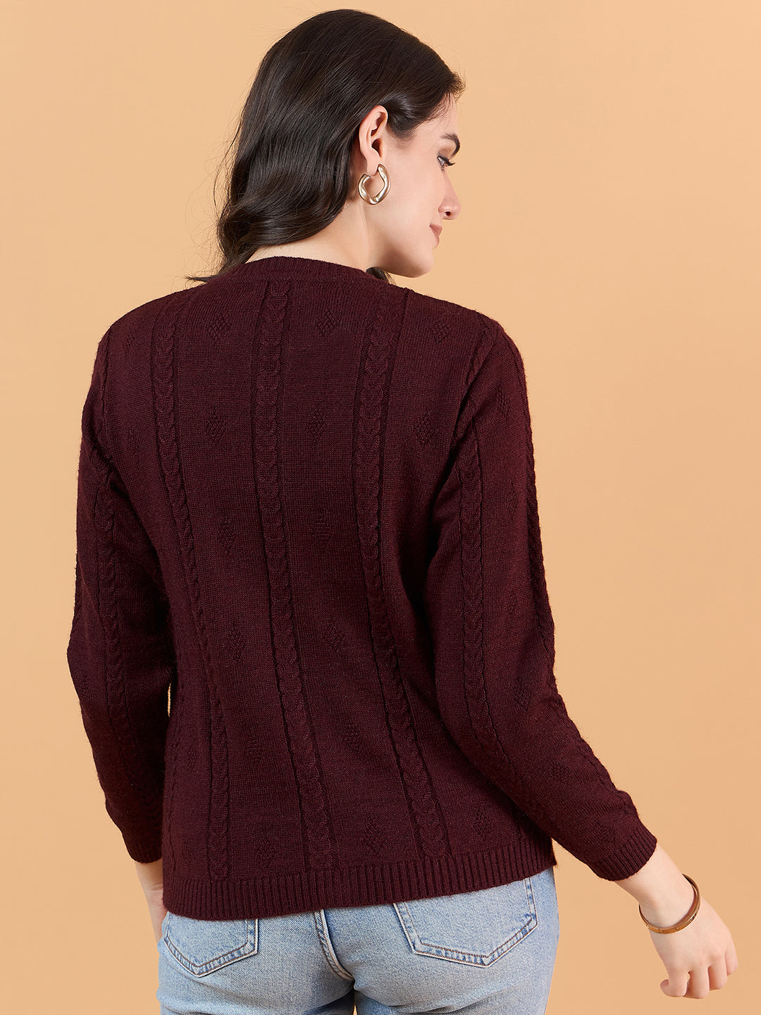 Clapton Floral Embroidered Full Sleeve Cardigan Sweaters for Women Girls Maroon