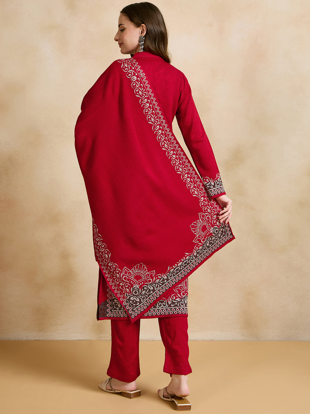 Clapton Embroidered Straight Kurta Pant With Dupatta Set Red