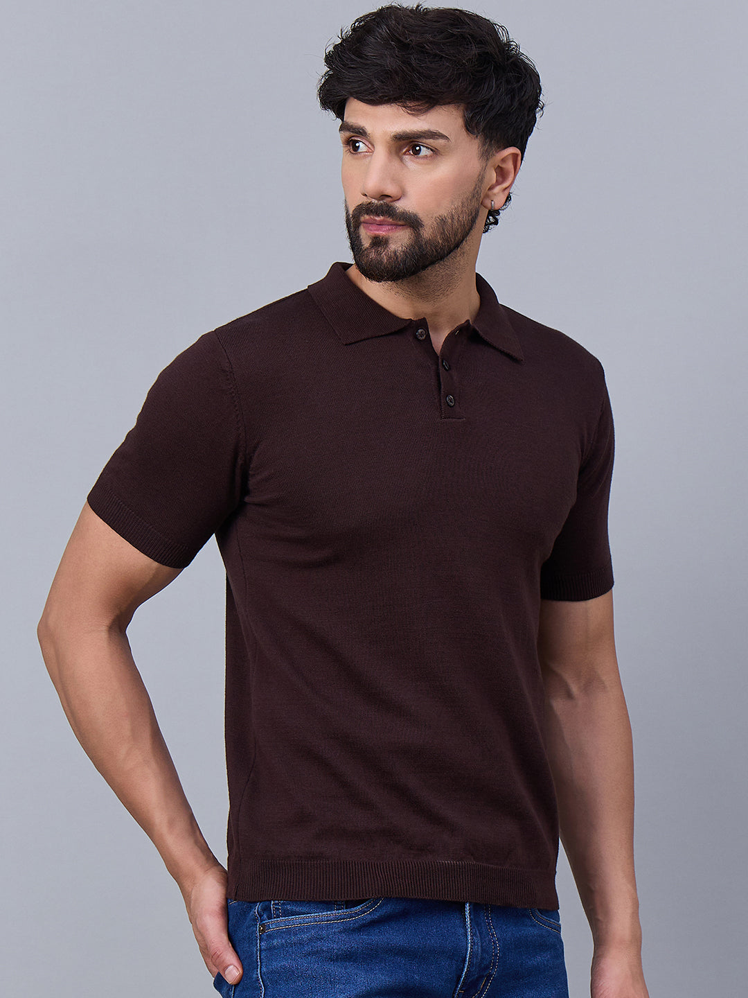 Men's Wine Knitted Polo T-shirt