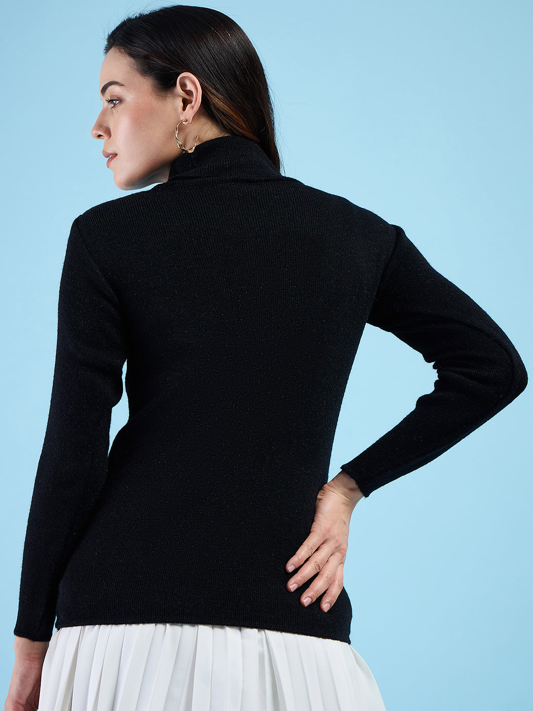 Clapton turtleneck High Neck Top knitted Winter Sweater for Women Pure Wool Full Sleeve Black