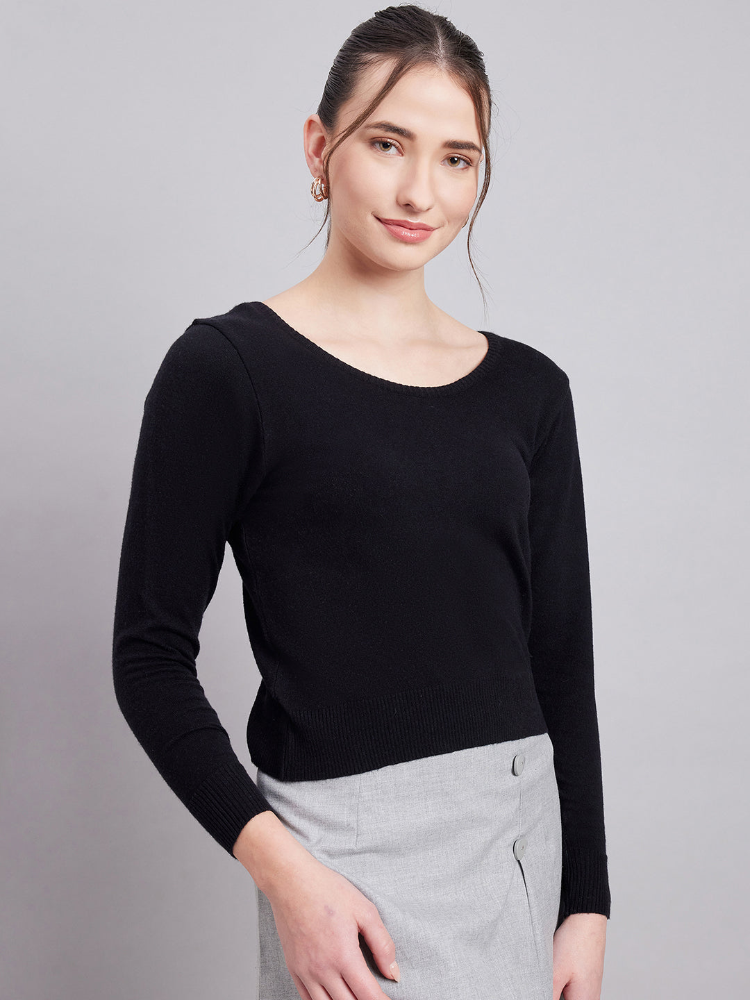 Wool Blend Full Sleeve Designer Black Blouse