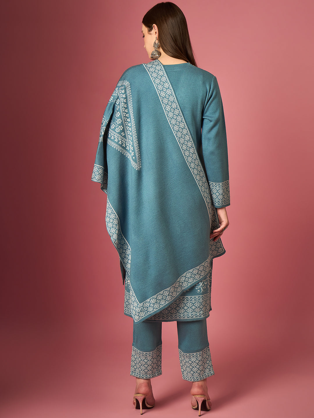 Clapton Embroidered Straight Kurta Pant With Dupatta Set Sky