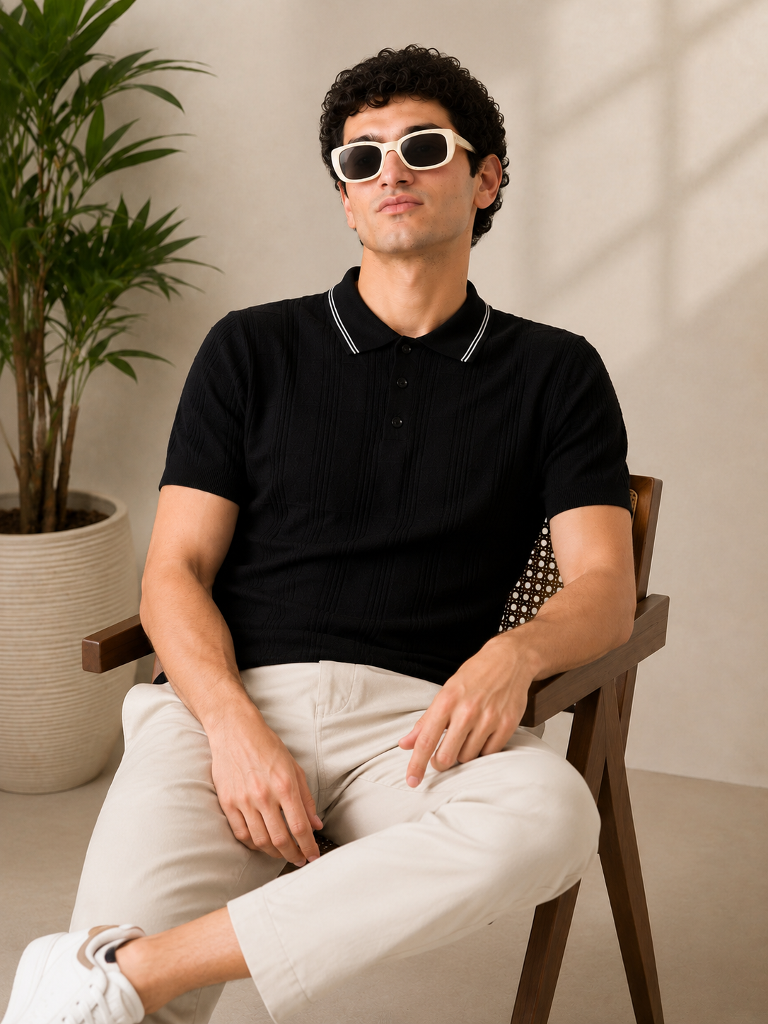 Clapton Men Knitted Cotton Summer Wear Polo Neck Half Sleeve T-Shirt BLACK