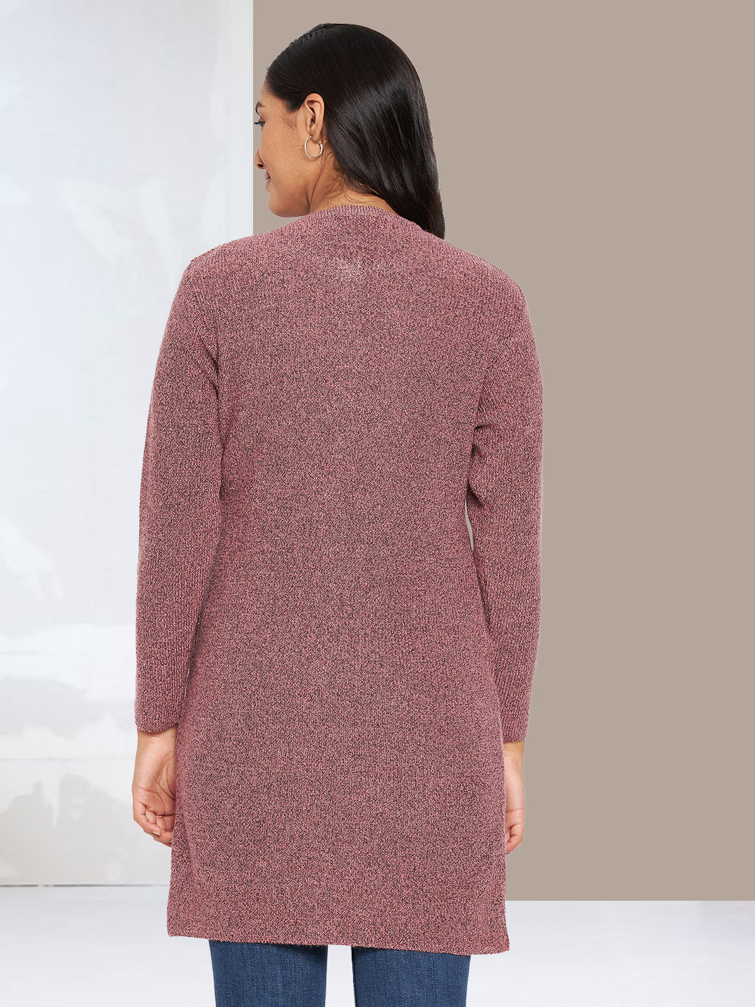 Wool Blend Round Neck Peach Long Shrug