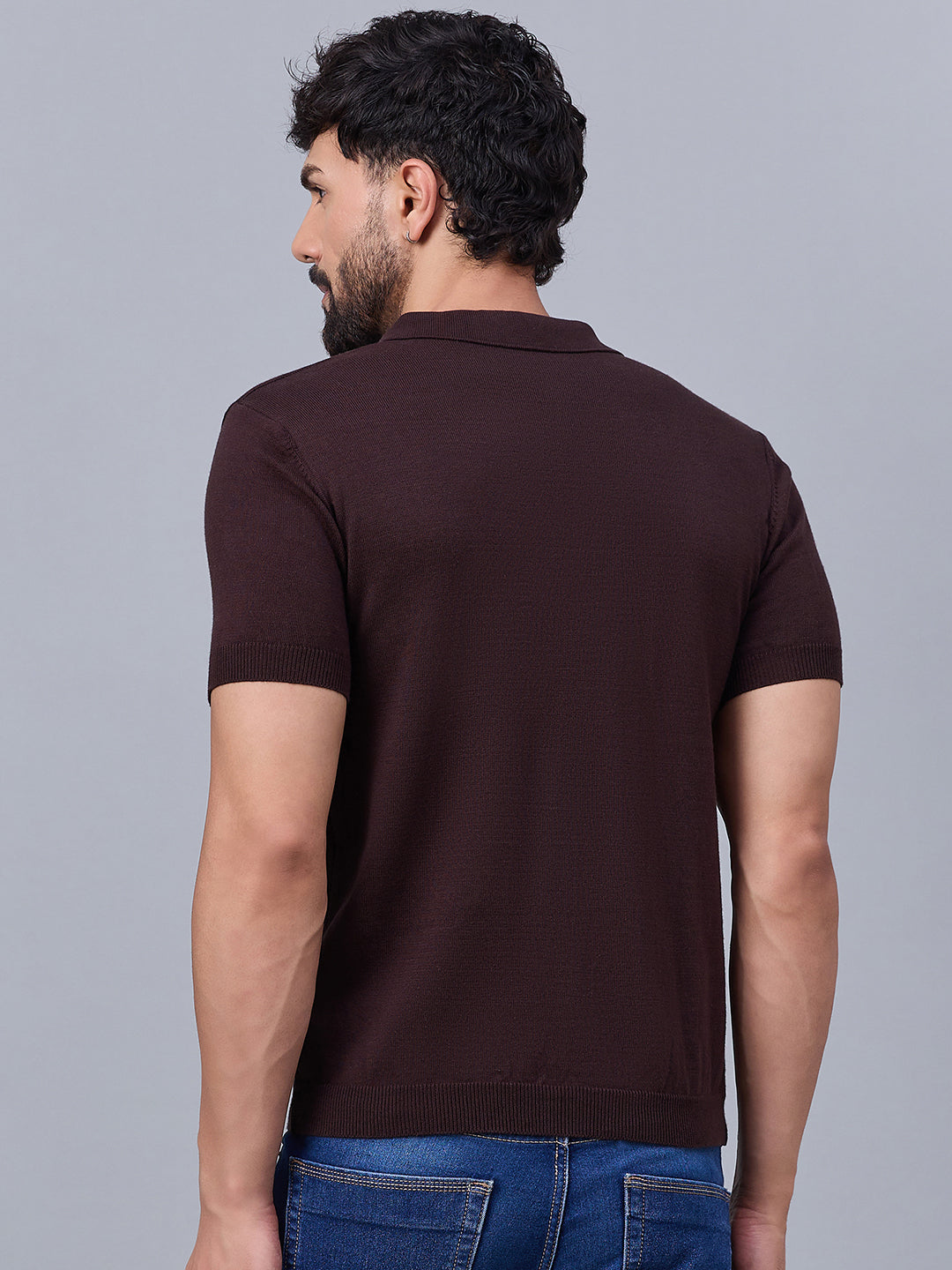 Men's Wine Knitted Polo T-shirt