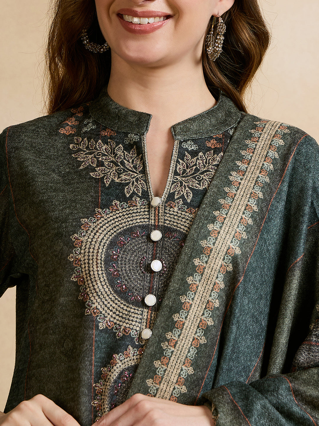 Clapton Printed Work Straight Kurta Pant With Dupatta Set Green