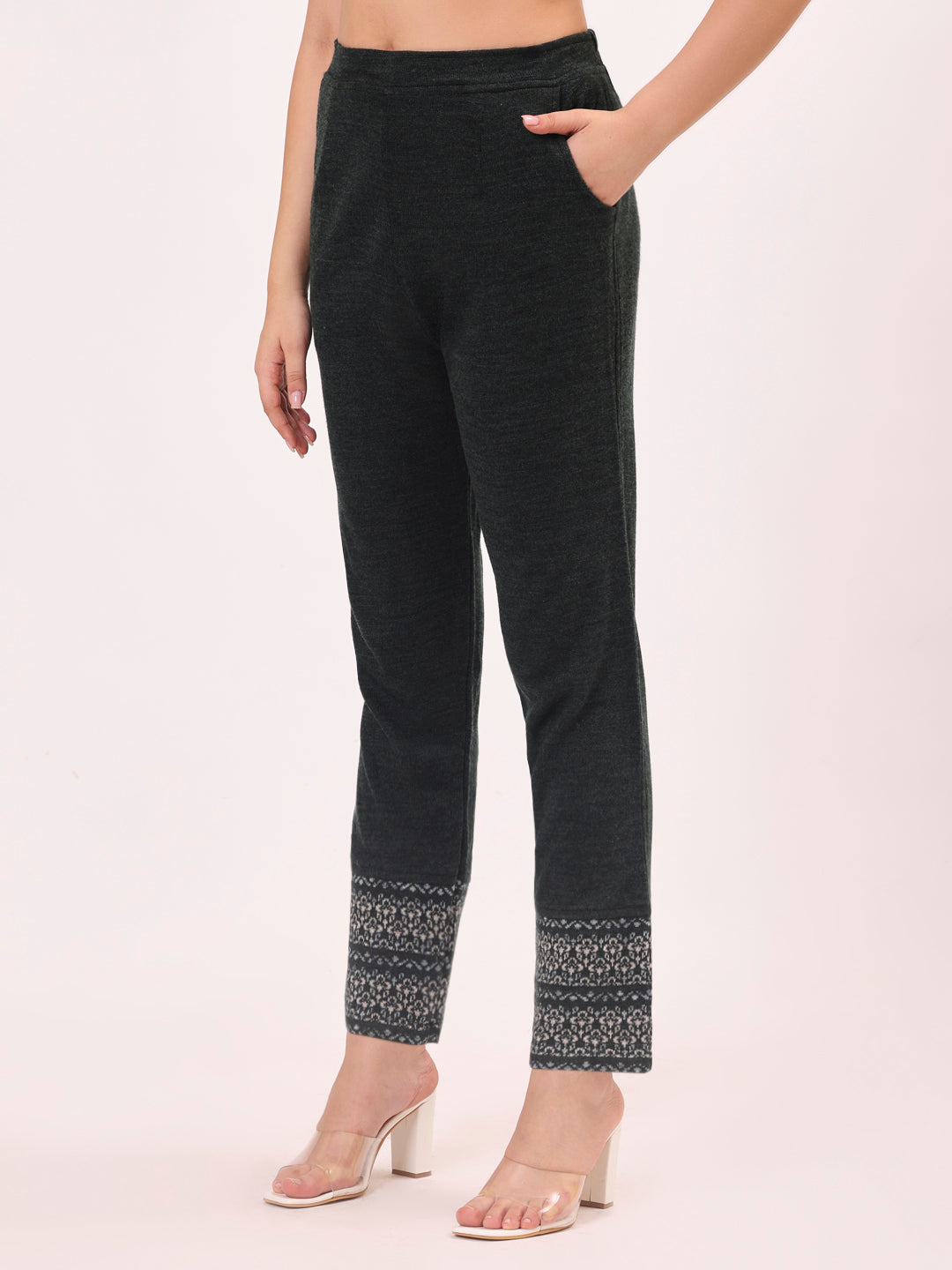 Clapton Pure Wool Winter Wear Embroidered Straight Kurta Pant With Dupatta Set Grey Mixture