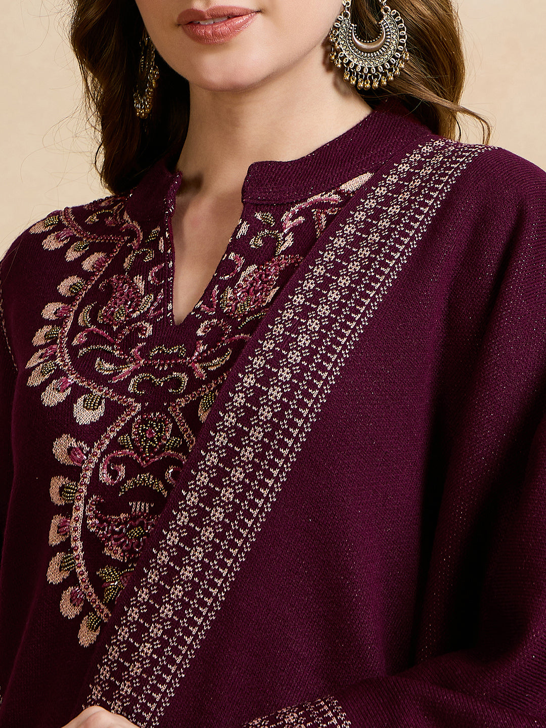 Clapton Embroidered Straight Kurta Pant With Dupatta Set Maroon
