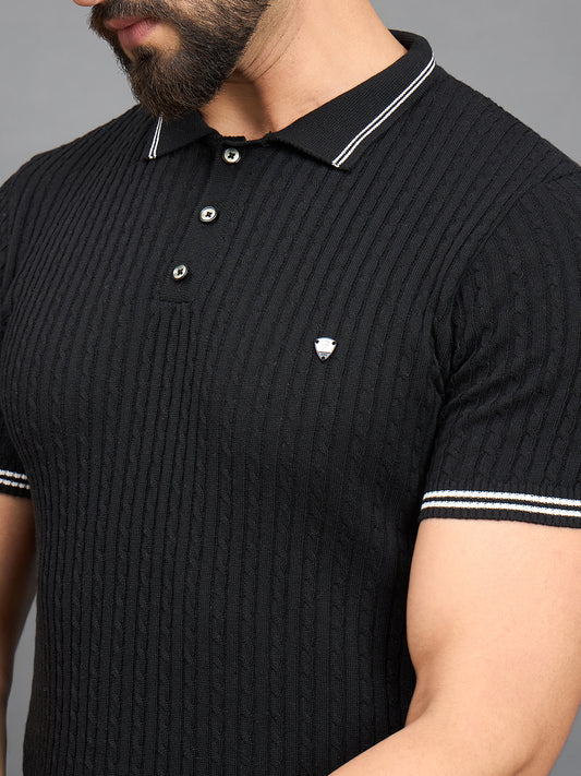 CLAPTON Men Knitted Polo Collar T-shirt BLACK