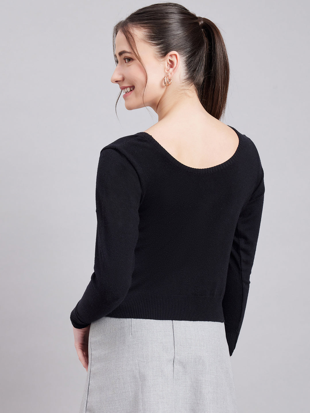 Wool Blend Full Sleeve Designer Black Blouse