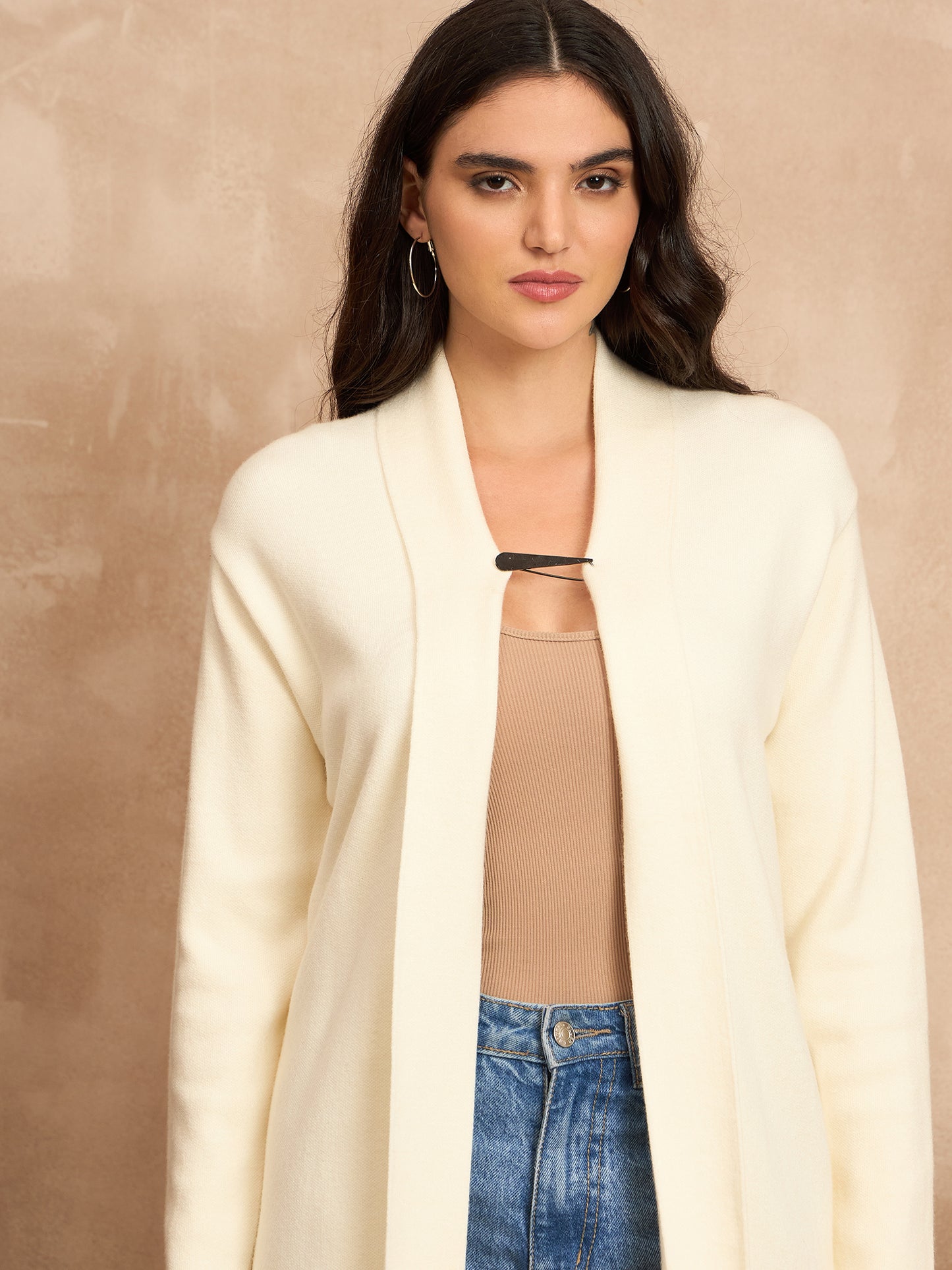 Women Knitted Long Shrug Cream