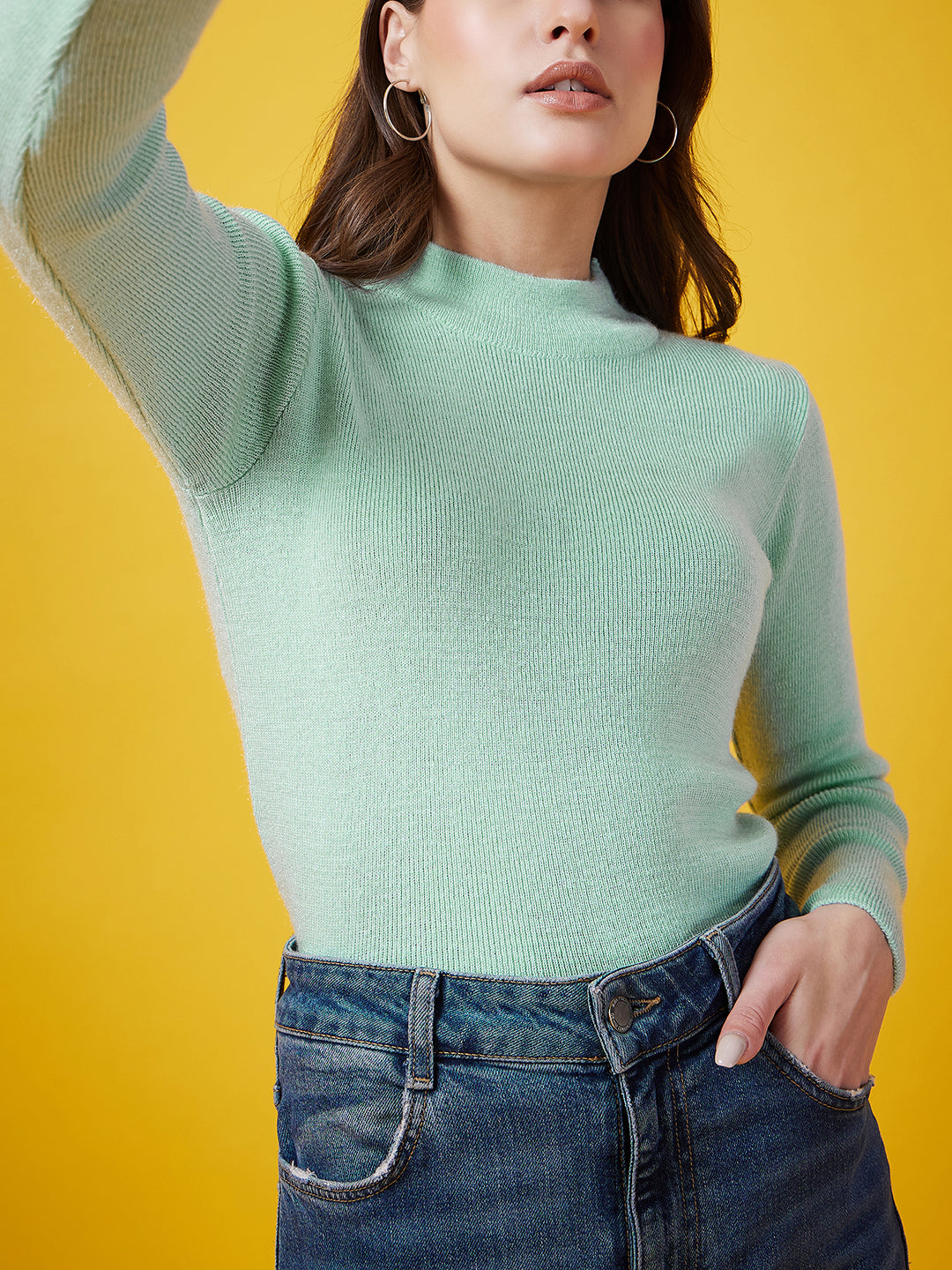 Wool Blend Crew Neck Full Sleeve Pista Top
