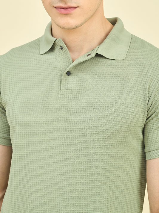 CLAPTON Men Knitted Textured Polo Collar T-shirt PISTA