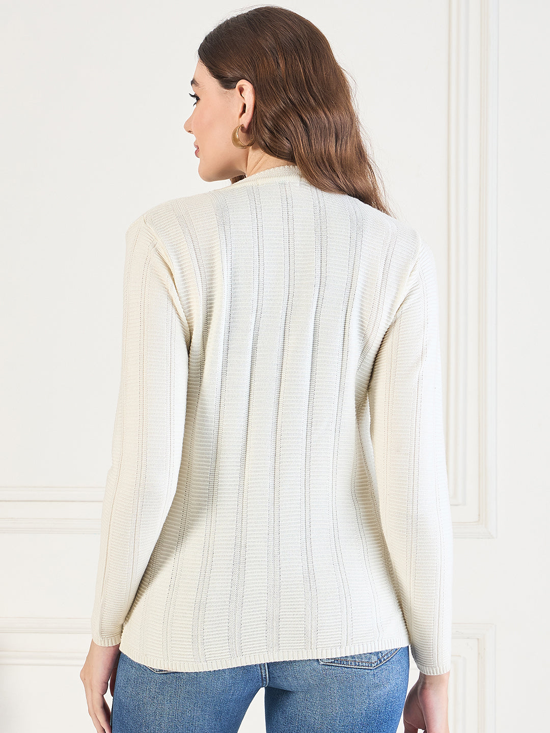 Wool Blend Round Neck cardigan off white