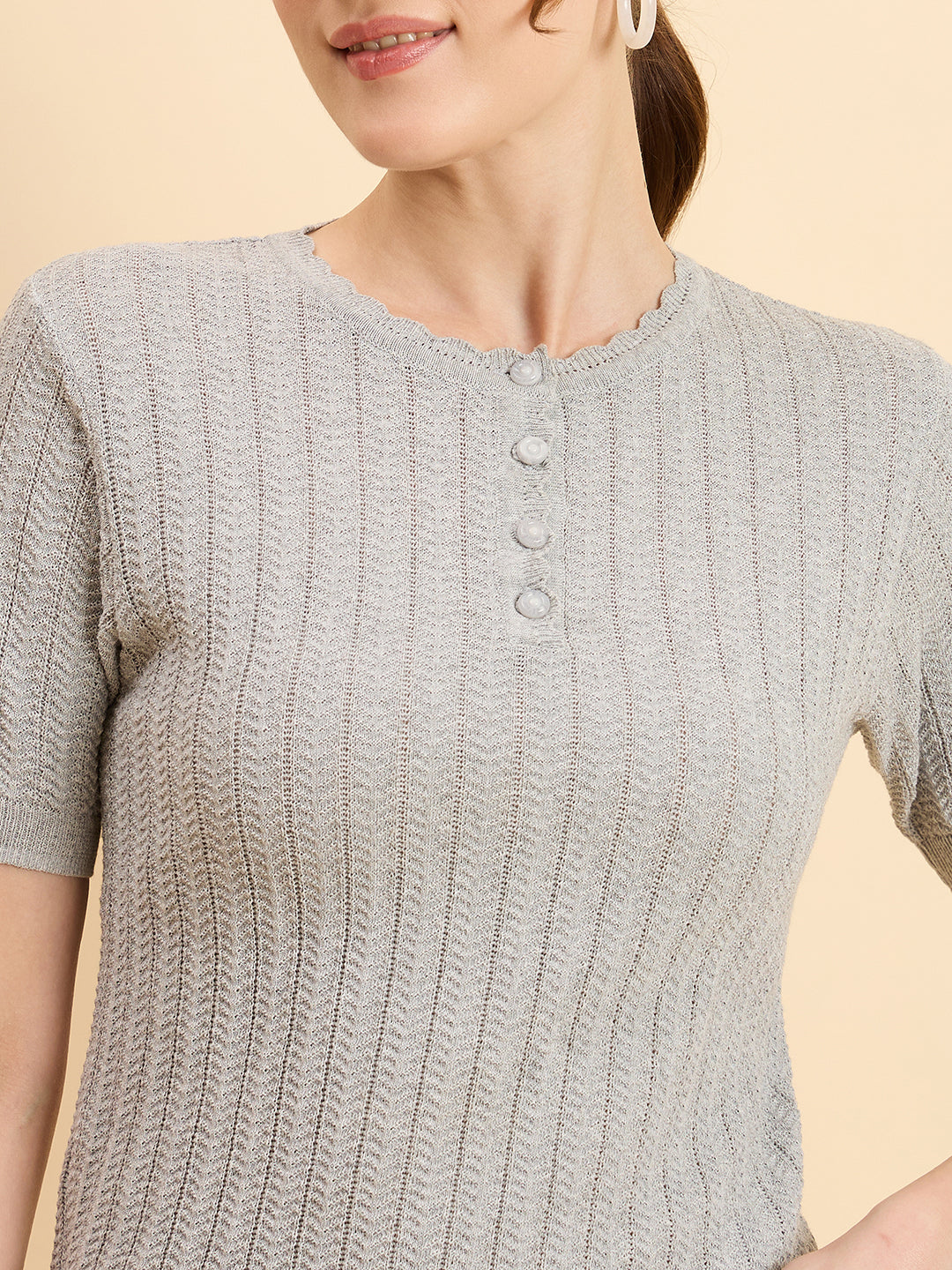 Clapton Women Knitted Round Neck T-shirt Grey