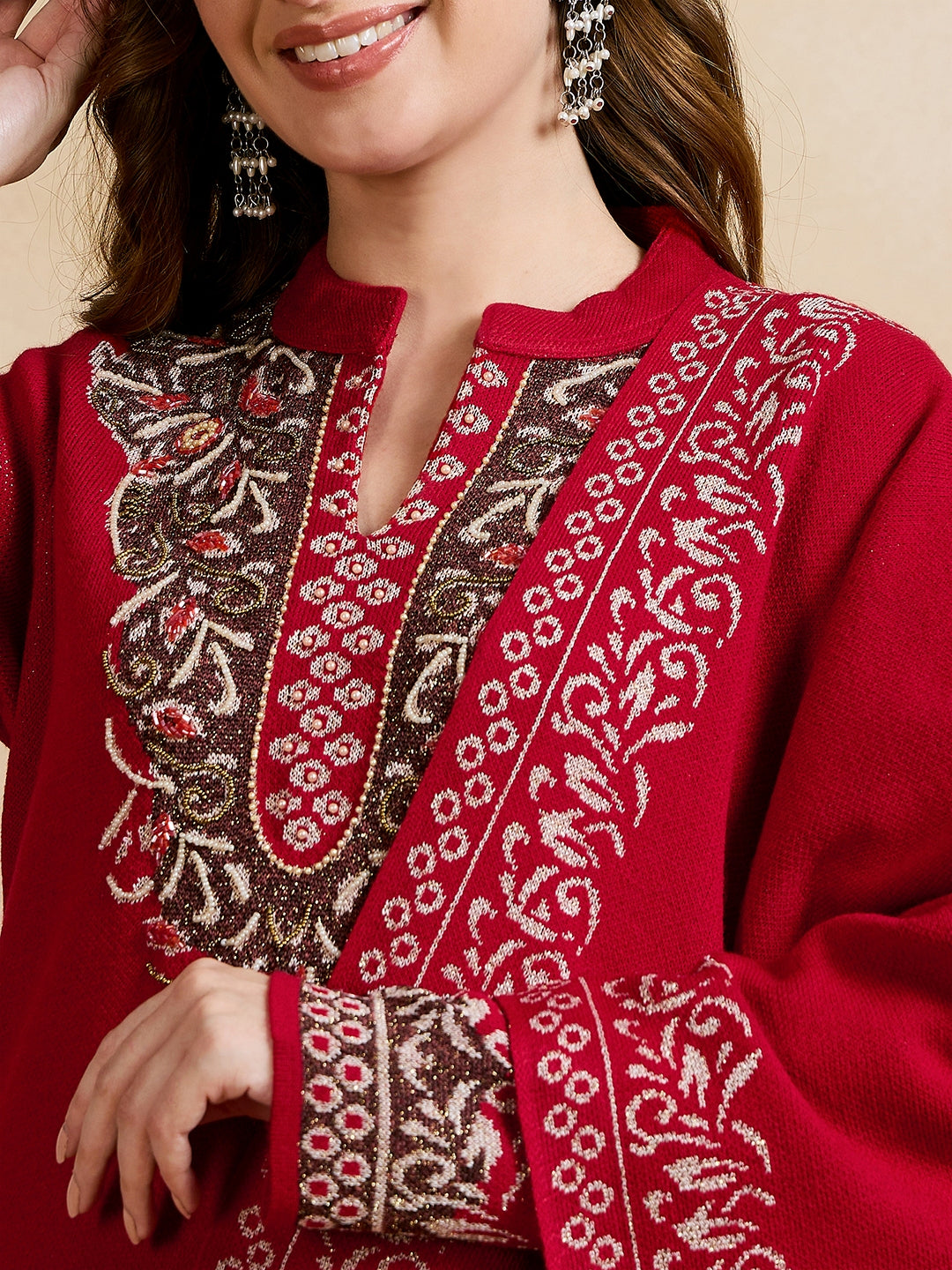 Clapton Embroidered Straight Kurta Pant With Dupatta Set Red