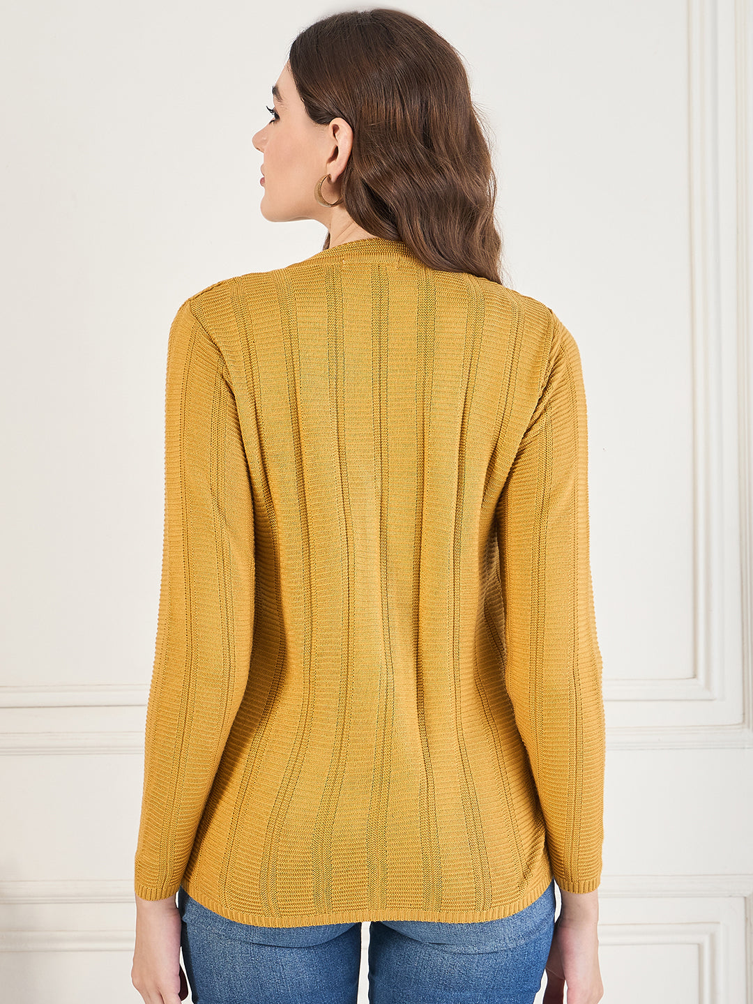 Wool Blend Round Neck cardigan Mustard