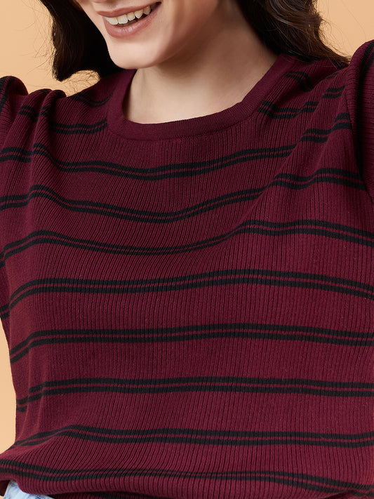 CLAPTON Women Knitted Round Neck T-shirt Combo Of 2 BLACK Maroon