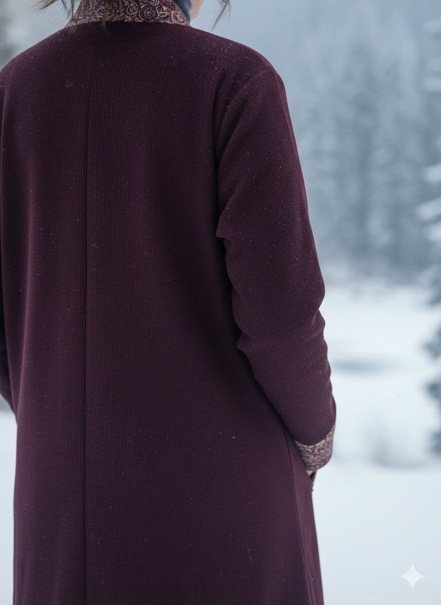 Embroidered wool blends for winter Shrug One size (Free) Mahroon