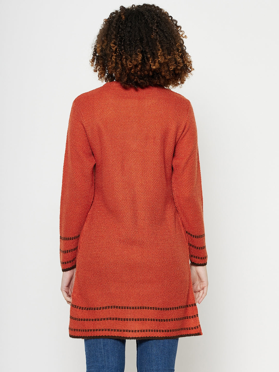 Wool Blend Round Neck Rust Long Shrug