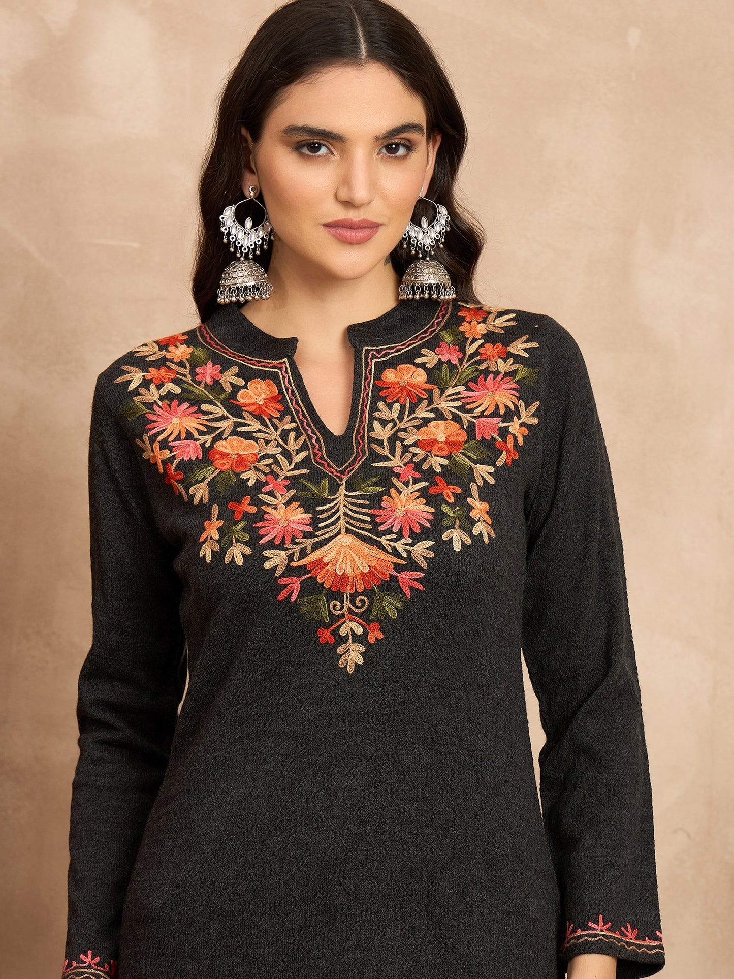 Women Multicolor Embroidered woolen Blend Kurta Mixture Winter Wear