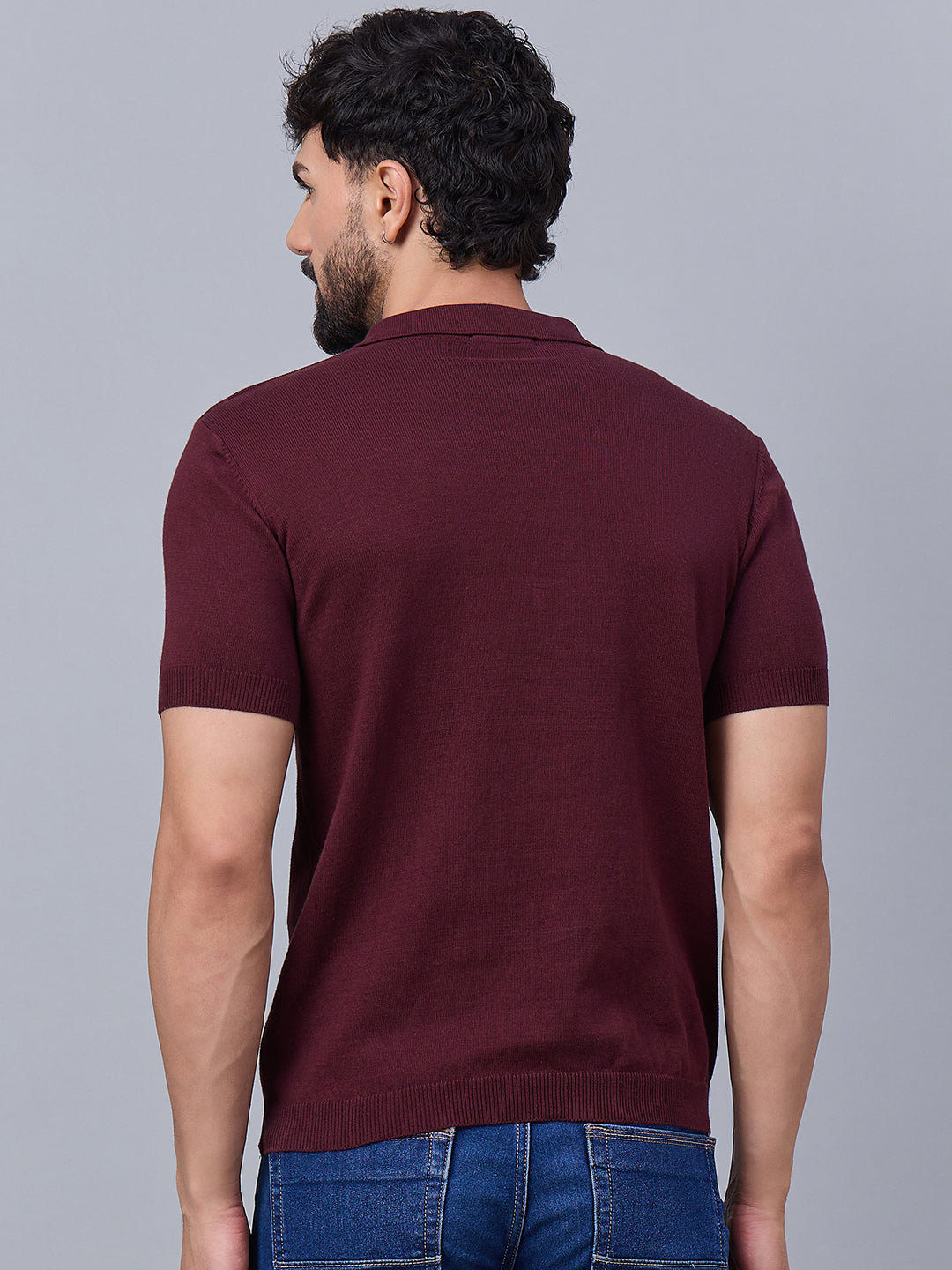 Men's Maroon Knitted Polo T-shirt