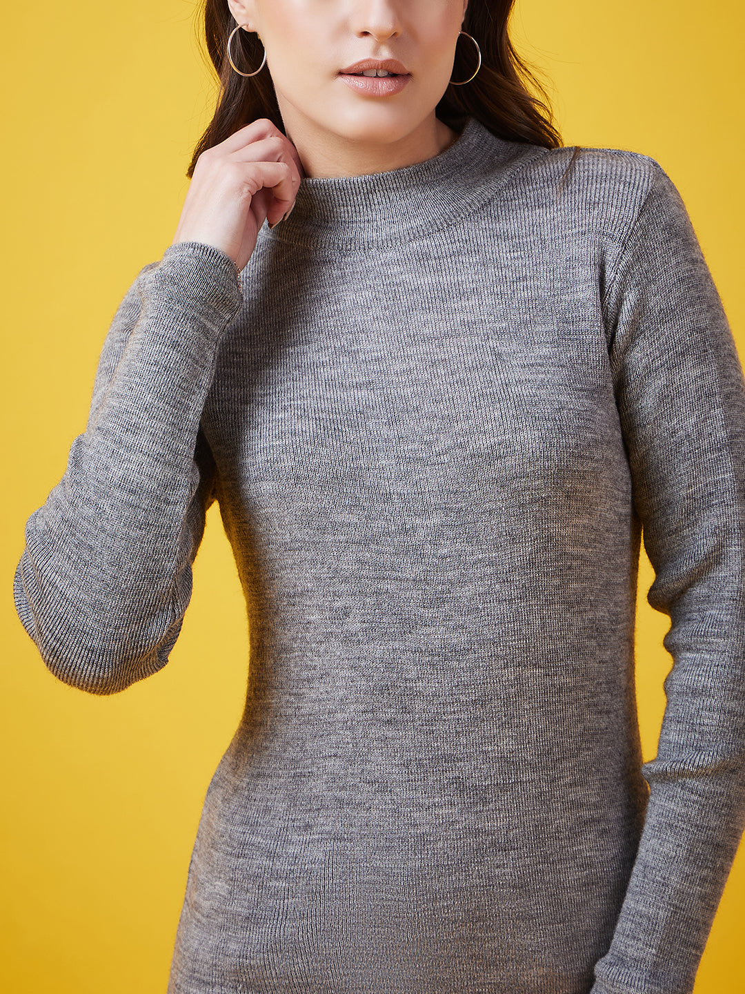 Wool Blend Crew Neck Full Sleeve Grey Top