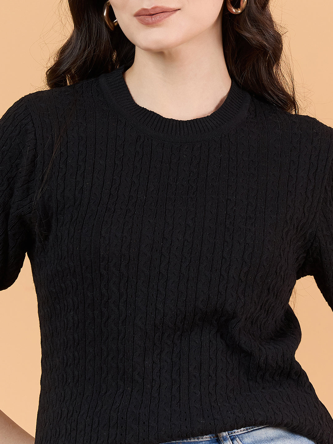 Ladies Short Sleeve Knitted cotton T Shirt solid Color Black