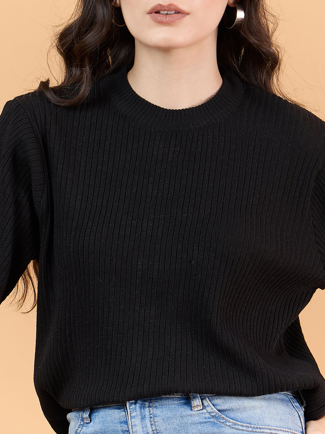 Ladies Short Sleeve Knitted cotton T Shirt solid Color Black