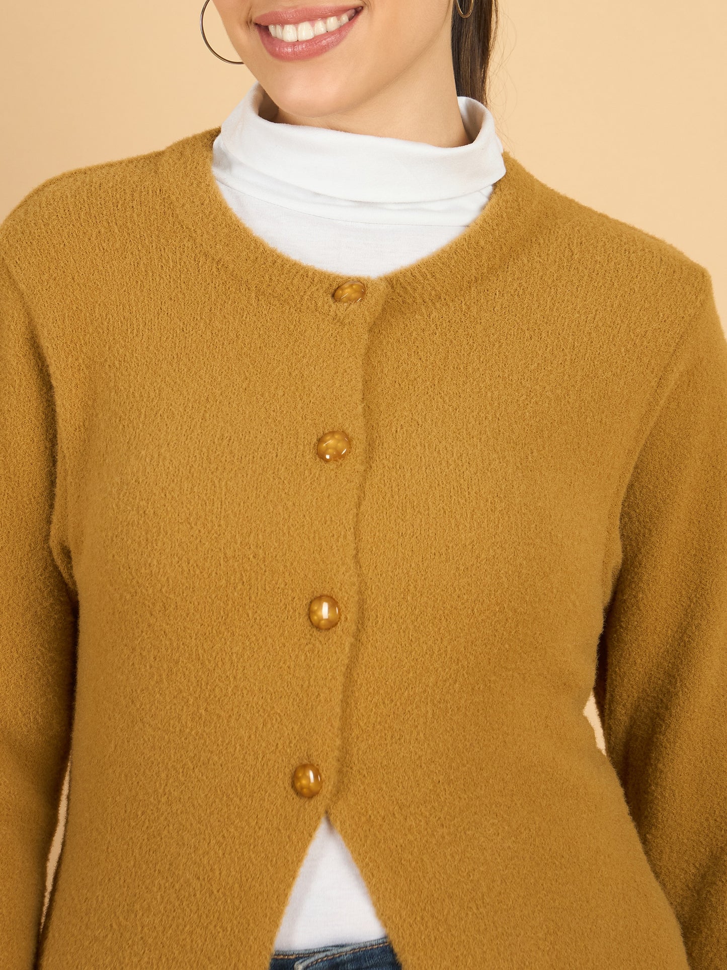 Golden long woolen Cardigan