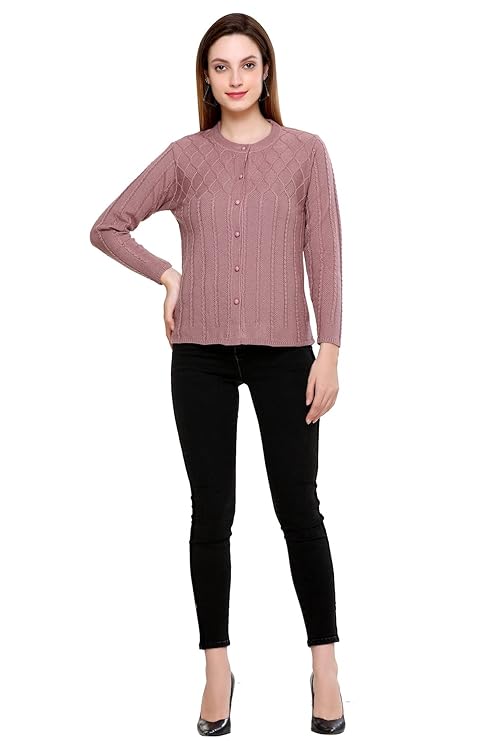Wool Blend Round Neck Chocolate cardigan