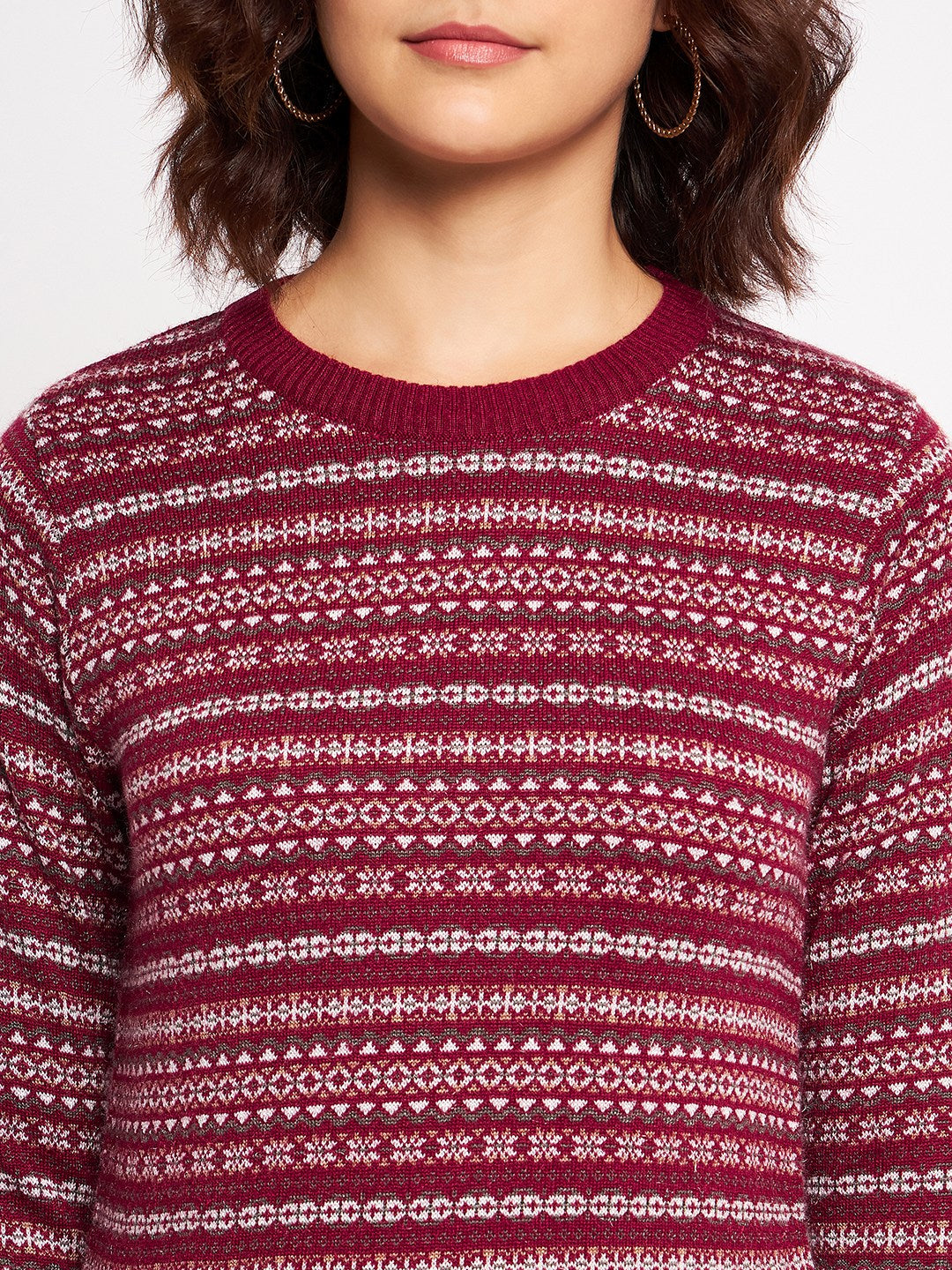Wool Blend Round Neck Maroon Top