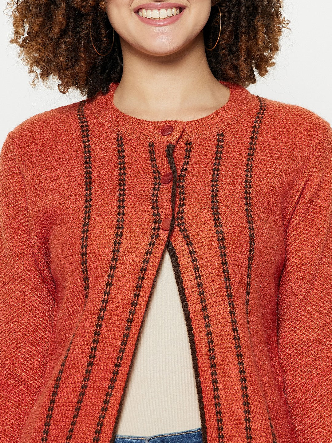 Wool Blend Round Neck Rust Long Shrug