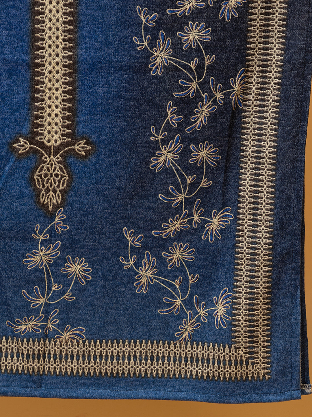 Clapton Pure Wool Winter Wear Embroidered Straight Kurta Pant With Dupatta Set Navy